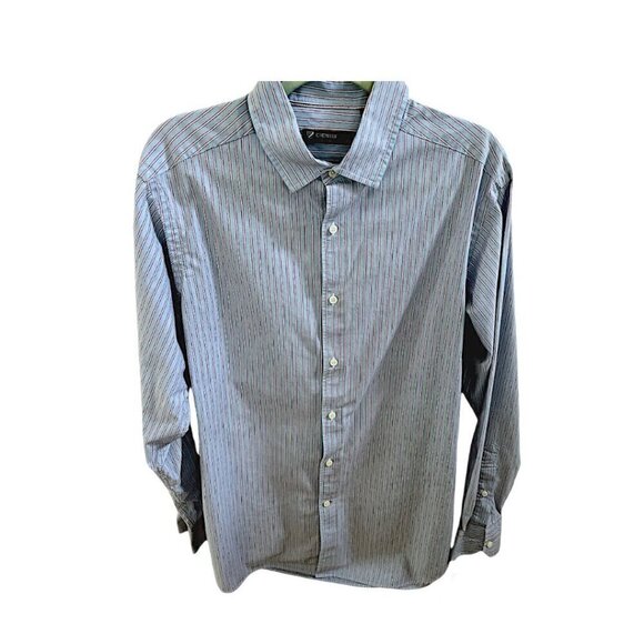 Cremieux Long Sleeved Sleek Dress Shirt Striped Blue Red 100% Cotton Large - Picture 6 of 9
